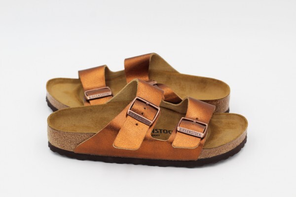 birkenstock arizona washed metallic antique copper