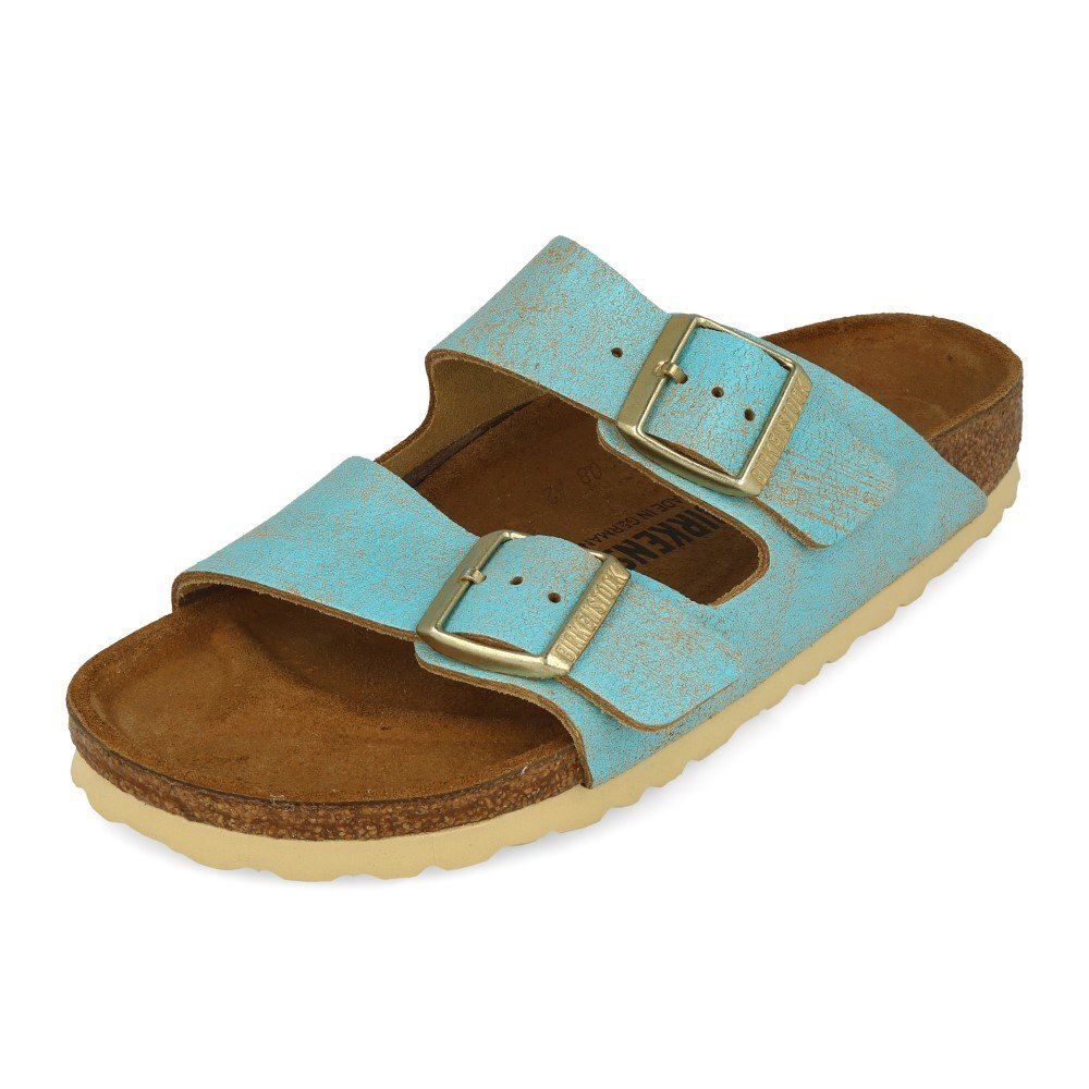 birkenstock arizona washed metallic aqua